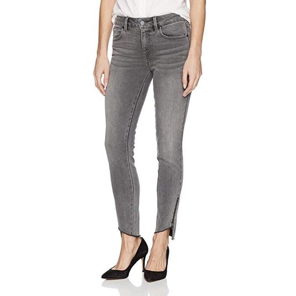 Anthropologie Level 99 Abbie Pant Size 27 Mid Rise Uneven Zip Slant Hem Blackout